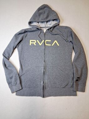 RVCA Heather Gray Zip Hoodie with Yellow Logo